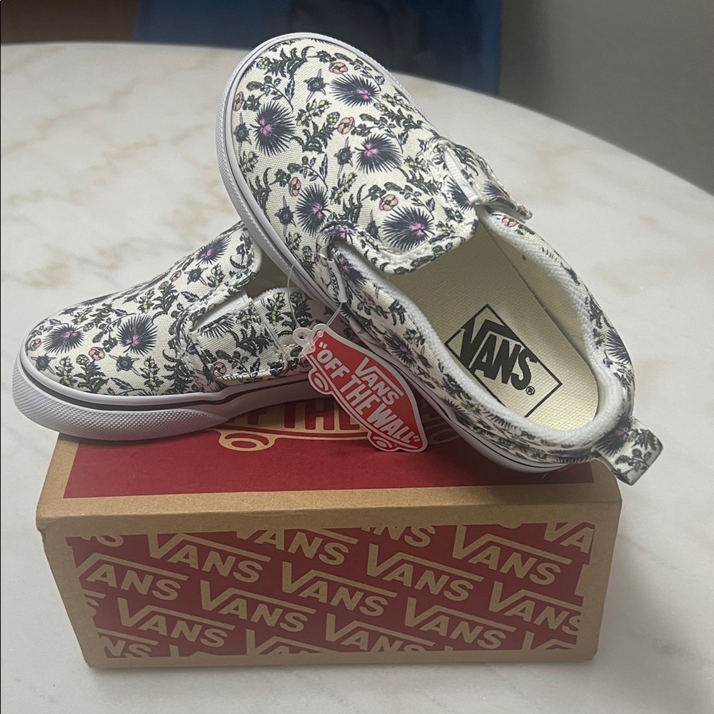 Vans Kids Floral Slip-On Sneakers - White and Purple